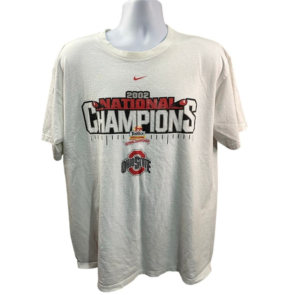 Nike Ohio State Buckeyes 2002 National Champs Shirt Size XL White Fiesta Bowl
